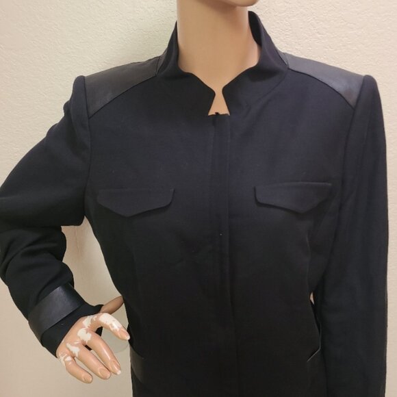 LAFAYETTE 148 NEW YORK ZIP FRONT TAILORED BLAZER JACKET LEATHER ACCENTS sz 14 - Picture 2 of 6